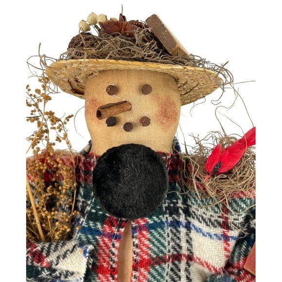 Handmade Rustic Country Christmas Winter Snowman Stump Doll Decor Let it Snow - Picture 2 of 16